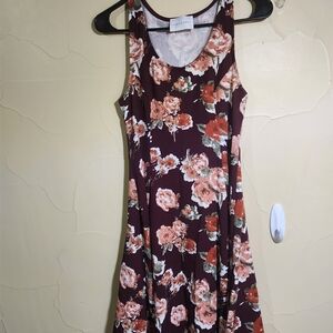 French Grey Burgundy Floral Midi Dress